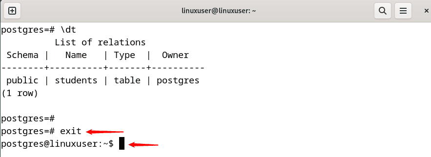 exit psql using exit command