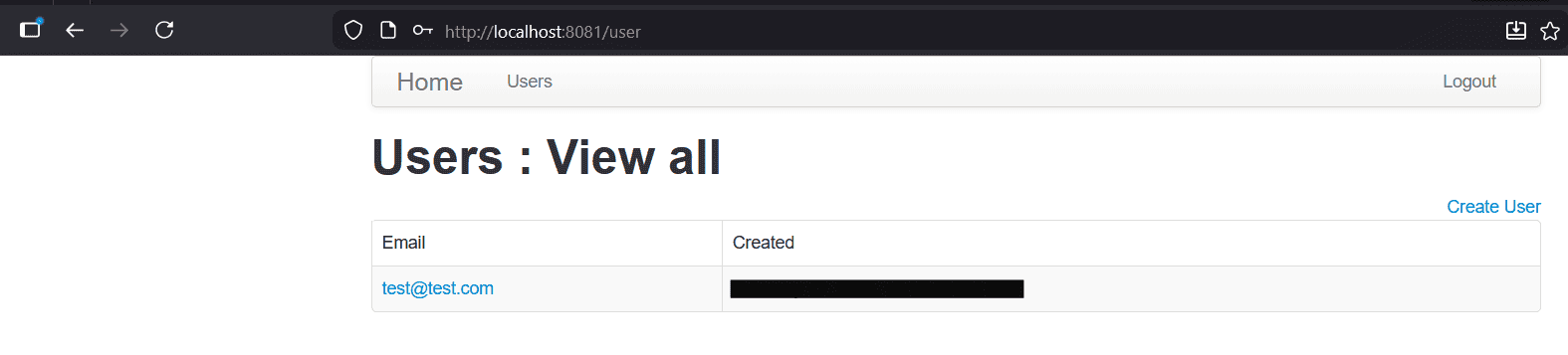 Home page after a successful login.