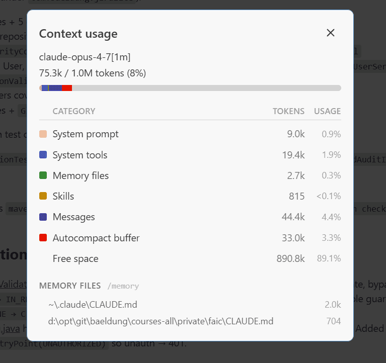 This rebuild end-of-session: main agent context at 75.3k tokens