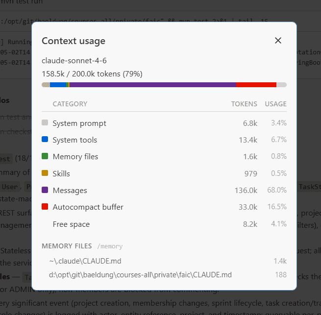 Previous rebuild end-of-session: main agent context at 158.5k tokens
